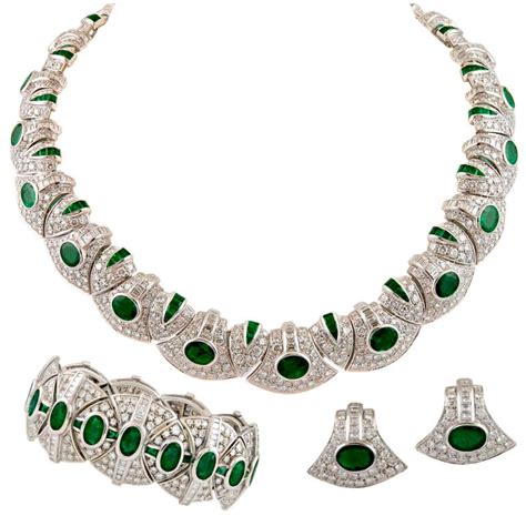 Bulgari Diamond And Emerald Parure Suite Necklace