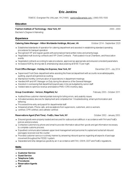 Catering Sales Manager Resume Examples And Tips Zippia