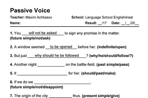 Passive Voice English Grammar Fill In The Blanks Exercises With Answers In PDF