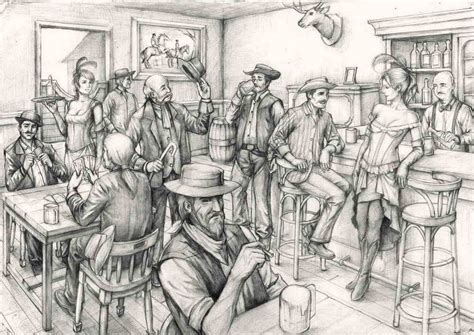 Saloon Drawing Cowboy Art Western Prints Western Art