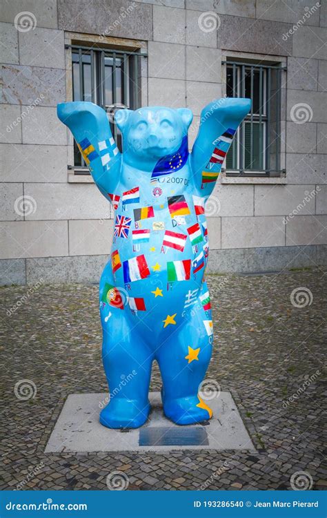 Germany Bear Statue Symbol Of Berlin With All European Flags