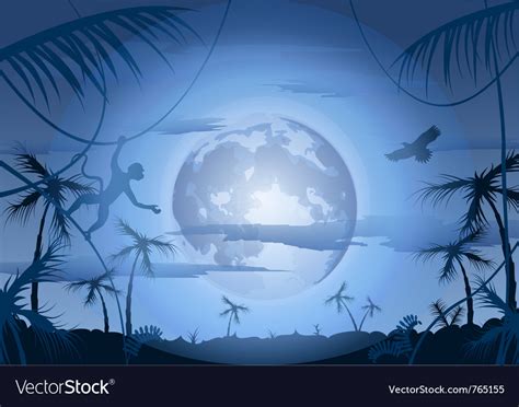 Night In Jungle And Moon Royalty Free Vector Image