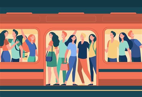 Free Vector Crowd Of Happy People Travelling By Subway Train