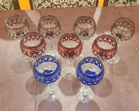 Vintage Ajka Crystal Wine Glasses Color Cut To Clear Set Of 9 Ebay