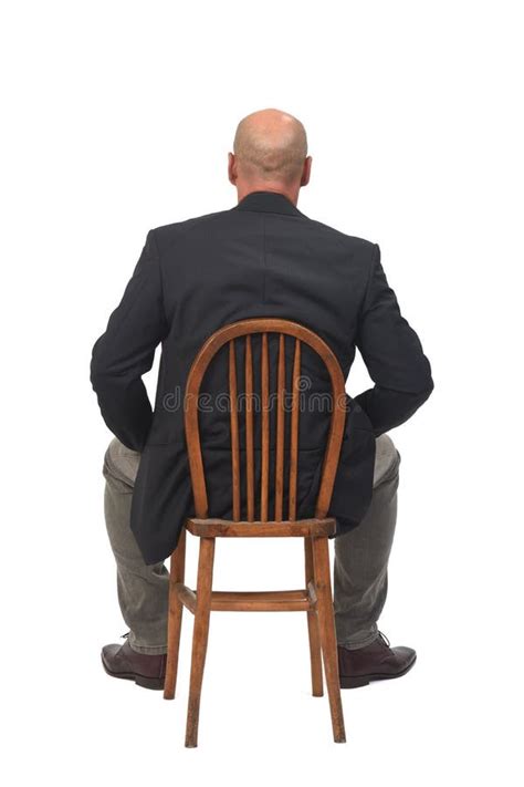 Full Portrait Of A Man Sitting On Chair White Stock Photo Image Of