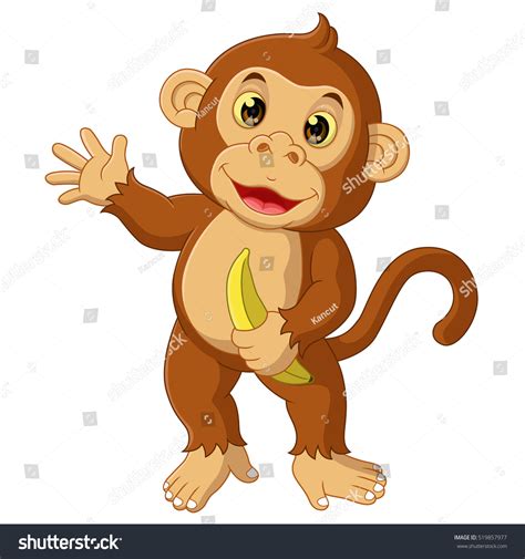 Cartoon Funny Monkey Holding Banana Stock Vector 519857977 Shutterstock