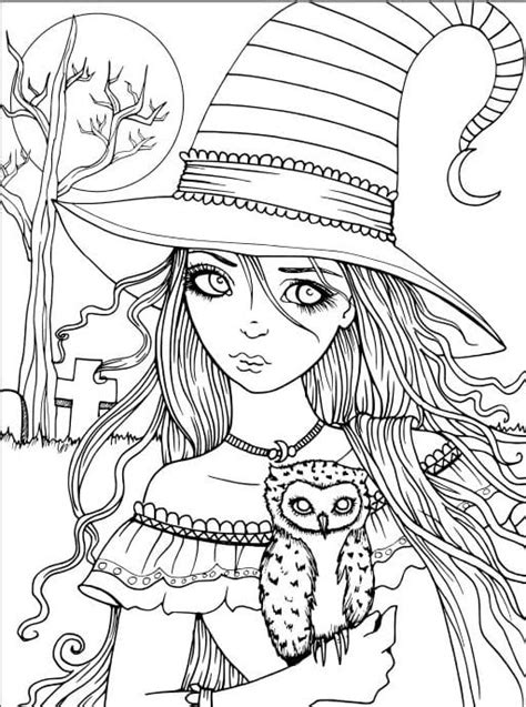 Anime Witch Coloring Pages Cute Girl Witch Holds A Jack O Lantern