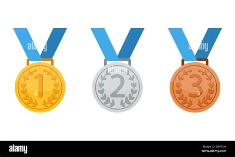 Gold Silver And Bronze Medal Icon Set First Second And Third Place