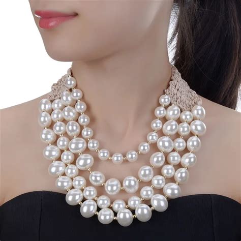 Jerolli New Fashion Layer Bib Collar Necklace Pendant Chunky Luxury Choker Simulated Pearl