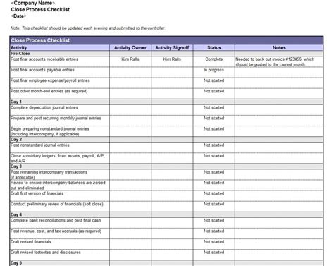 Accounting Month End Checklist Template Excel Free Printable Templates