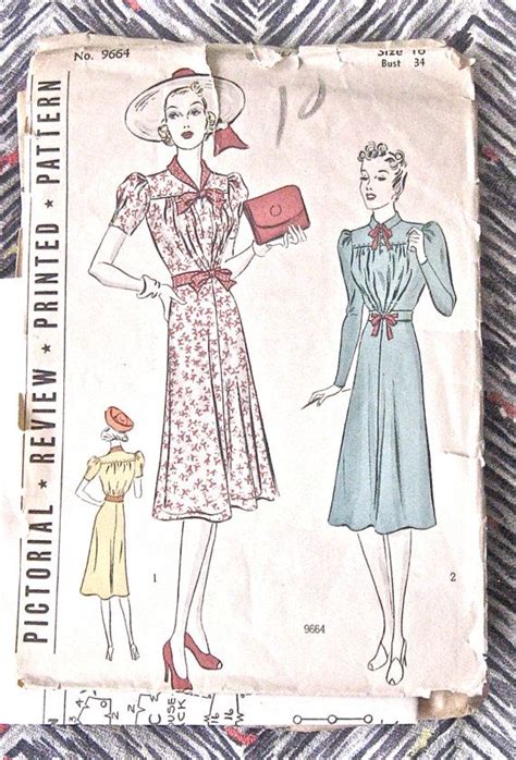 1930s Pictorial Review Printed Pattern 9664 Dress 30s Vintage Etsy