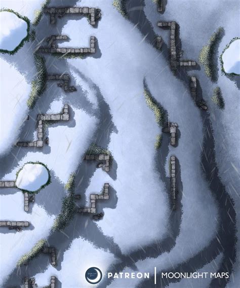 Hillside Frozen Ruins Dnd Map Snow Map Fantasy Map Dungeon Maps