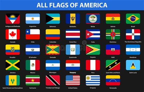Flags Of All Countries Of The American Continents Stock Illustration