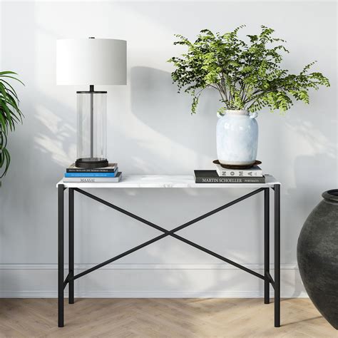 Industrial Faux Marble Sofa Console Table Entryway Table For Living
