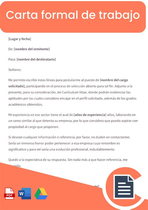 Carta Formal De Trabajo Descargar Formato Drive Word PDF