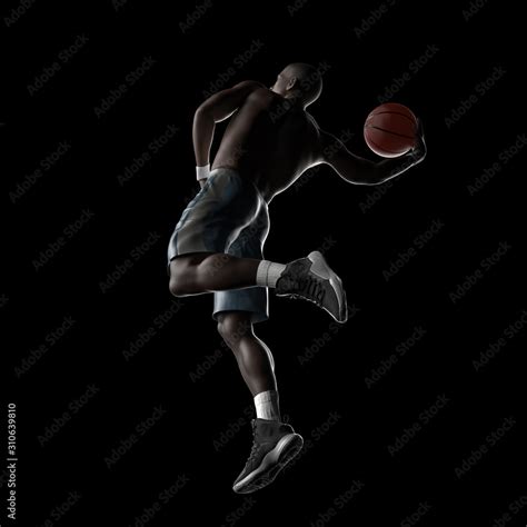 Shirtless Street Basketball Player One Hand Dunk Pose Isolated Black