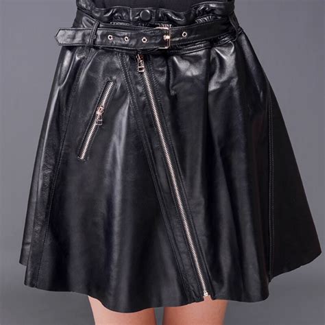 Free Shipping Women Pure Sheep Leather A Line High Waist With