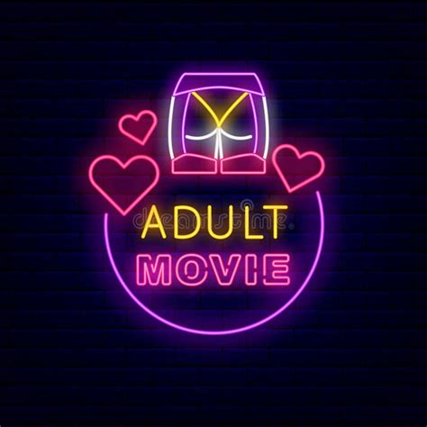 Adult Movie Logo Sex Shop Neon Signboard On Brick Wall Sexual Lingerie Isolated Vector