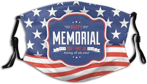 Memorial Day Print Mask Breathable Reusable Bandana With 2 Filter