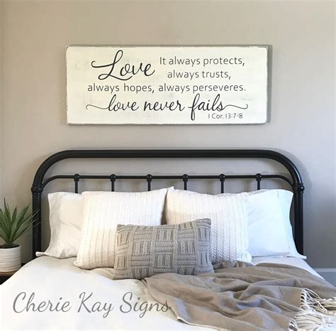 65 decor tips to make your bedroom a retreat. Master bedroom wall decor Love never fails 1 Corinthians