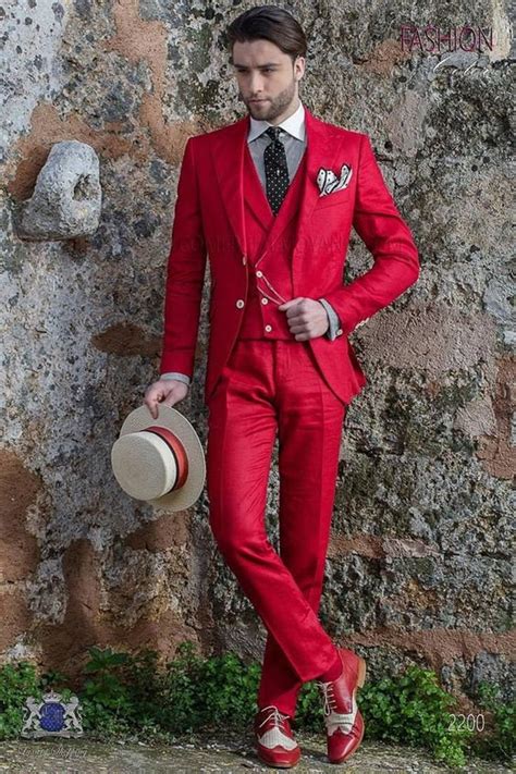 Mens Luxury Red 3 Piece Summer Suit Slim Fit Two Button Etsy Red