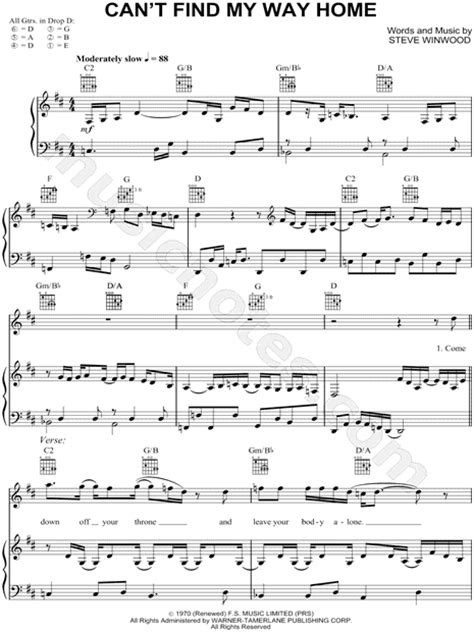 Play the best mahjong games online! Steve Winwood "Can't Find My Way Home" Sheet Music in D ...
