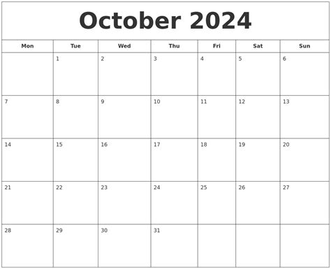 Free Printable Monthly Calendar October 2024