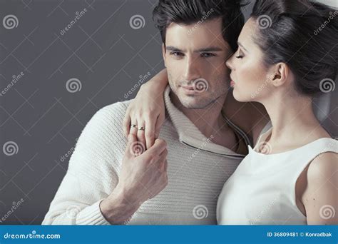 Young Attractive Couple In Sensual Hug Stock Image Image Of Joyful Kiss 36809481