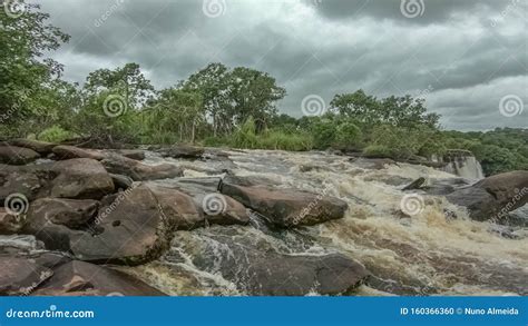 View Of The Kalandula Waterfalls On Lucala River Tropical Forest And