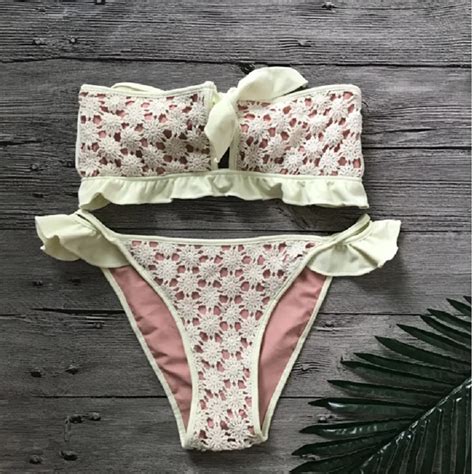Bonitakinis Lace Knit Bathing Suit Sexy Bandages Swimwear Women