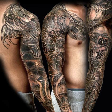 Oriental Grey Dragon Tattoo Male Full Sleeves K