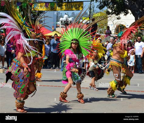 Native Aztec Dancers Perform On Olvera Street In Downtown Los Angeles