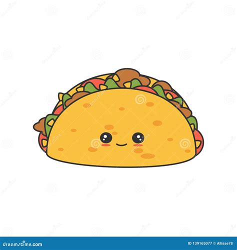 Cute Cartoon Vector Tacos Isolated On White Background Stock Vector