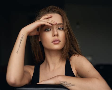 Bulinko Piotr Model Women Brunette Tattoo Bare Shoulders Portrait Face