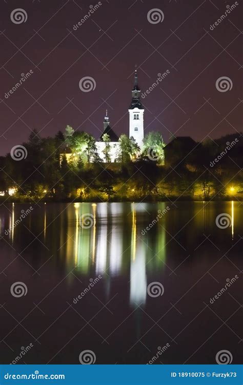 Night Panorama Of Bled Lake In Slovenia Stock Image Image Of