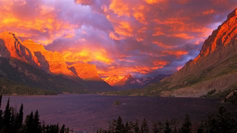 Sunrise National Park Glacier National Park Saint Mary Lake Wallpaper