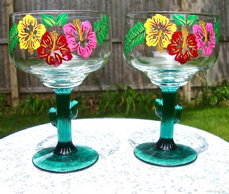 Margarita Glasses With Flowers By Paint It Pretty Margarita Glasses Painted Wine Glasses