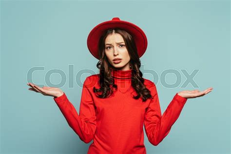 Confused Girl Showing Shrug Gesture Stock Image Colourbox