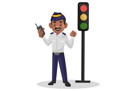 Best Premium Traffic Cop Standing Near Traffic Signal With Walkie