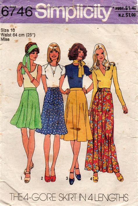 Simplicity 6746 Womens Gored Skirt In 4 Lengths And Tie 1970s Vintage