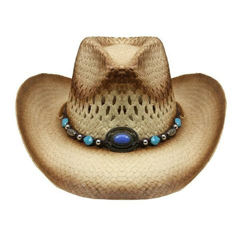 Koool Kids Girls Tea Stain Straw Cowboy Hat W Turquoise Blue Beads