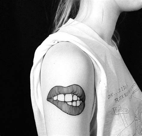 Mouth Lip Biting Tattoo Mouth Tattoo Tattoos Lip Tattoos