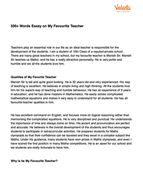 🏆 A Paragraph On My Favourite Teacher Essay On My Favourite Teacher In