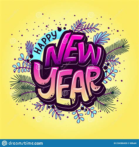 Happy New Year Hand Lettering Calligraphy Vector Holiday Illustration