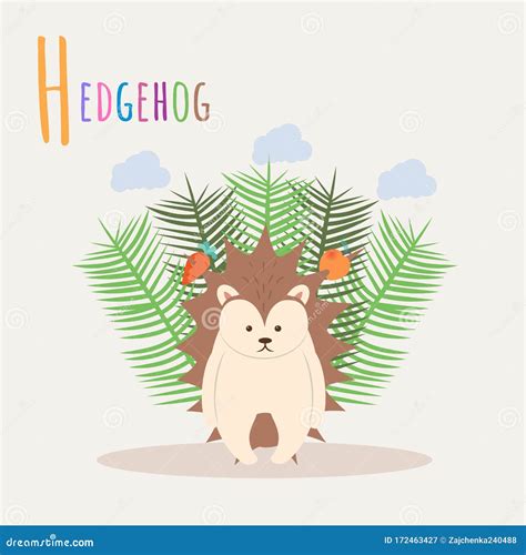 Hedgehog H Letter Cute Children Animal Alphabet In Vector Fun