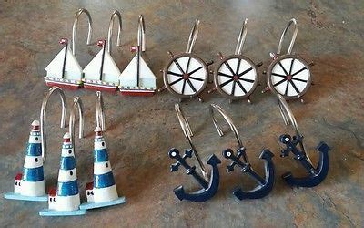 Bathroom decor lighthouse nautical bathroom design ideas. RUSTIC SAILBOAT, ANCHOR LIGHTHOUSE Shower curtain Hooks ...