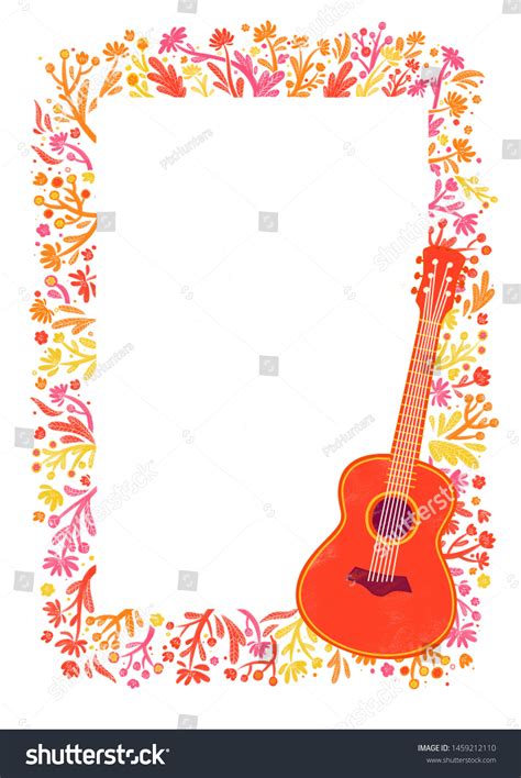 Creative Floral Border Classic Guitar Illustration Stock Illustration