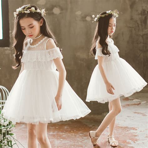 Ball Gown Big Girls Princess Dress White Lace Summer Kids