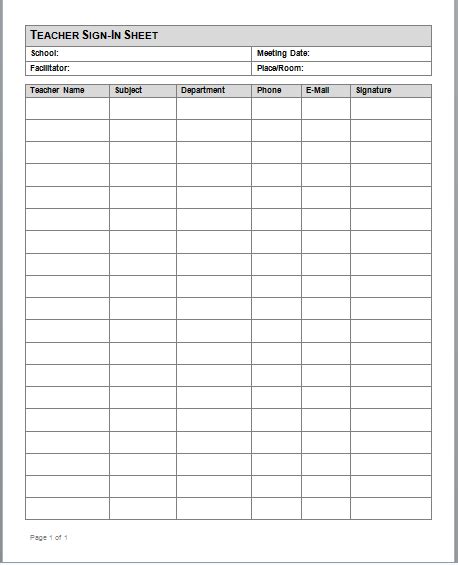 Teacher Attendance Sheet Template Microsoft Word Templates