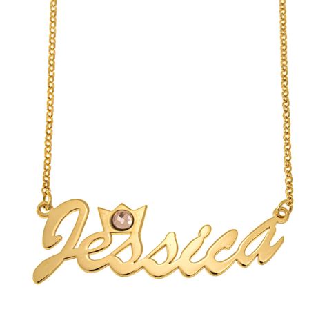 Cursive Name Necklace With Crown And Birthstone In 18k Rose Gold